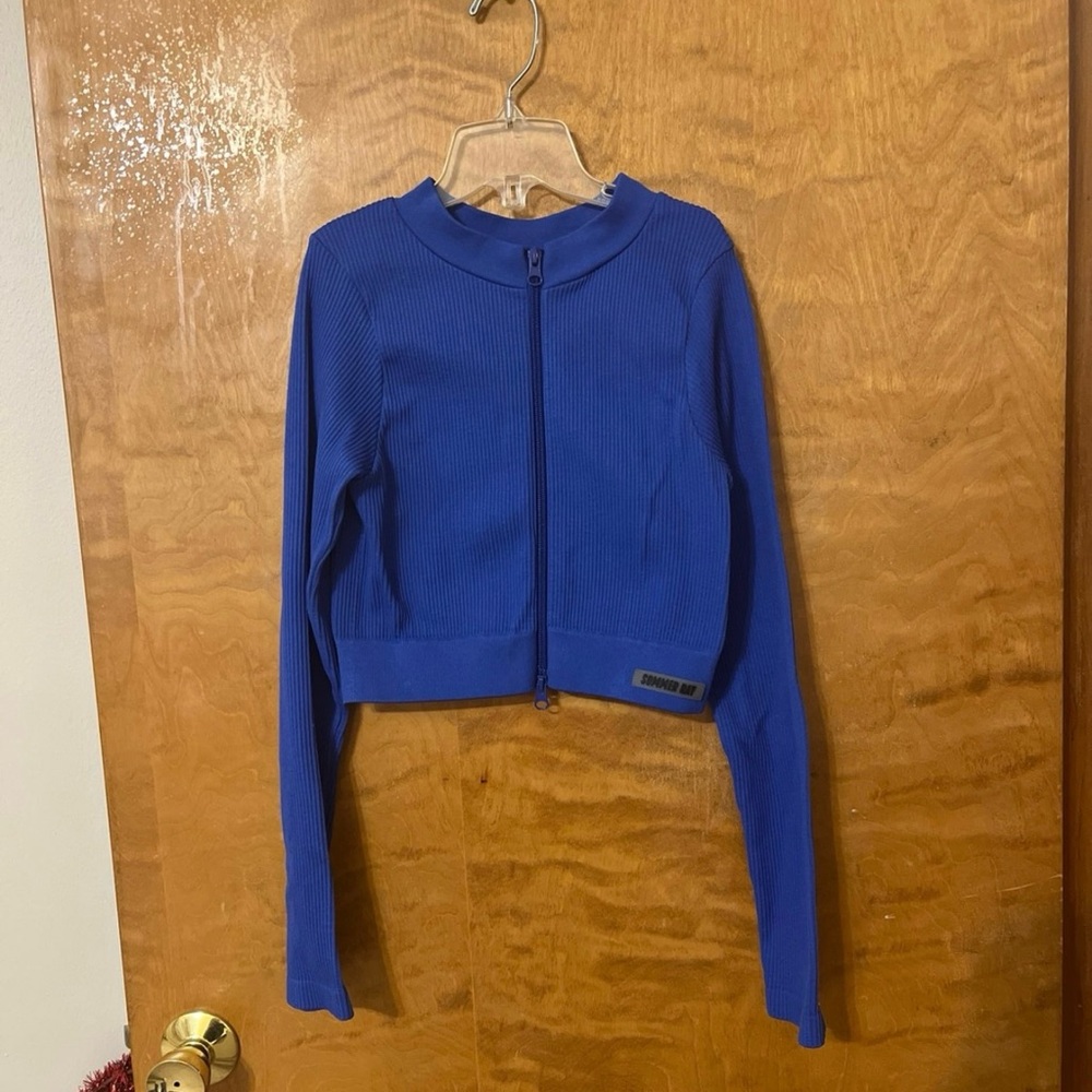 Sommer Ray Blue Cropped Full Zipped Activewear Jacket, size S
